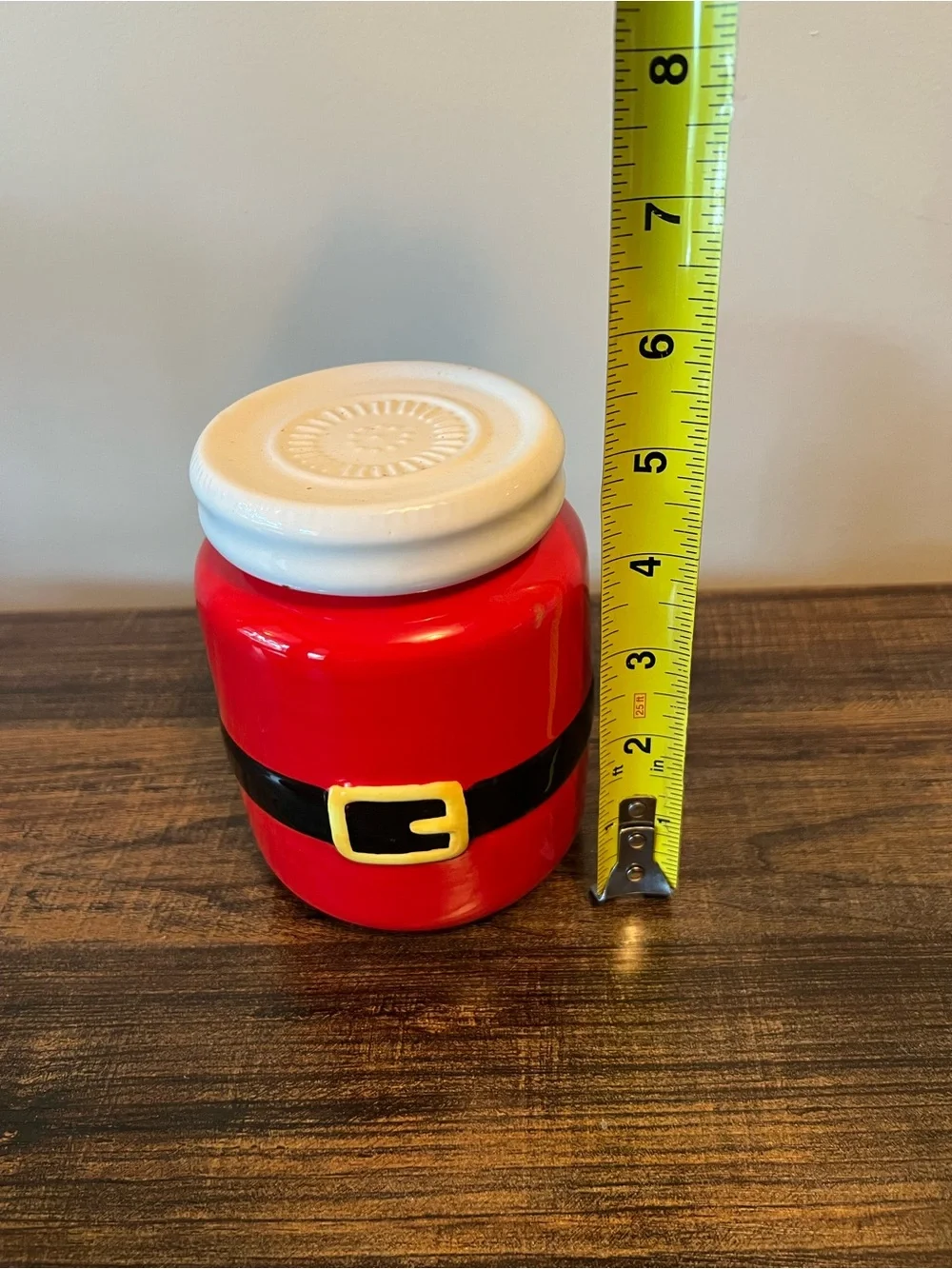 Red Santa Claus Christmas Belt Belly Ceramic Container Jar